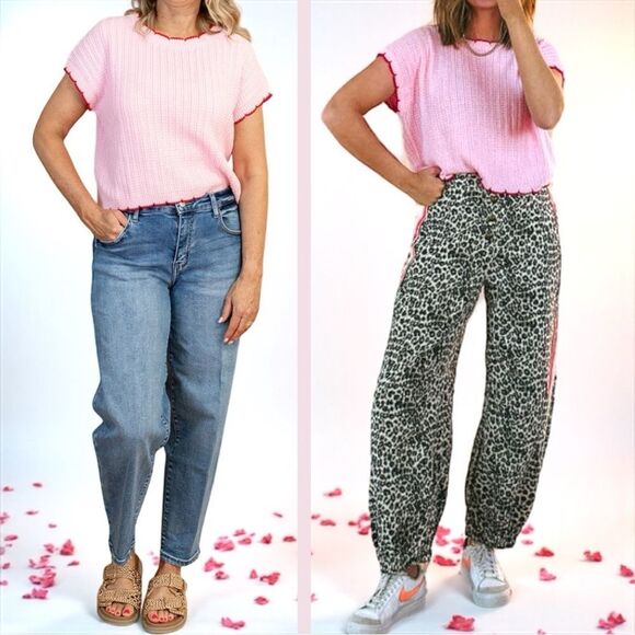 SO ME Pink Red Textured Light Weight Sweater Dolman Top NWT - Picture 3 of 15